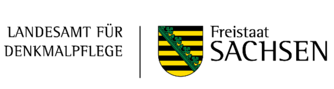 Logo des Landesamtes für Denkmalpflege Sachsen mit Wappen des Freistaates Sachsen auf der rechten Seite