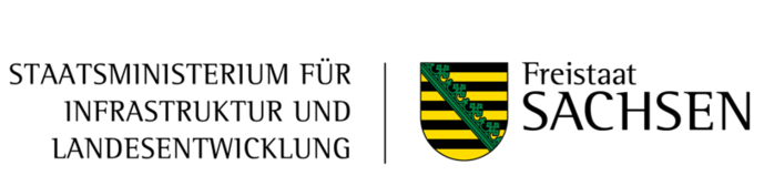 Logo des Sächsischen Staatsministeriums für Infrastruktur und Landesentwicklung mit Wappen des Freistaates Sachsen auf der rechten Seite